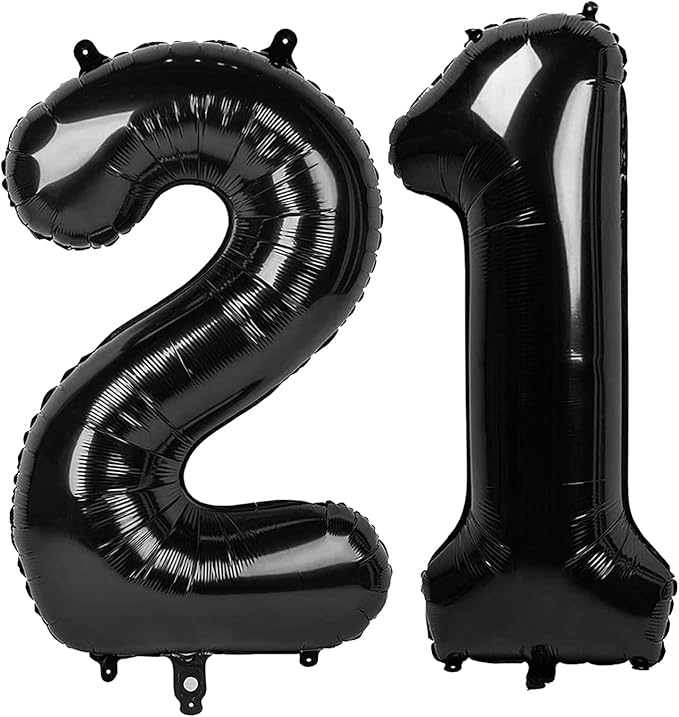 Black Number 21 Balloon 40 inch, 21 Number Balloons, 21st Black Birthday Decorations, 21 Year Old Women Men Party Supplies
