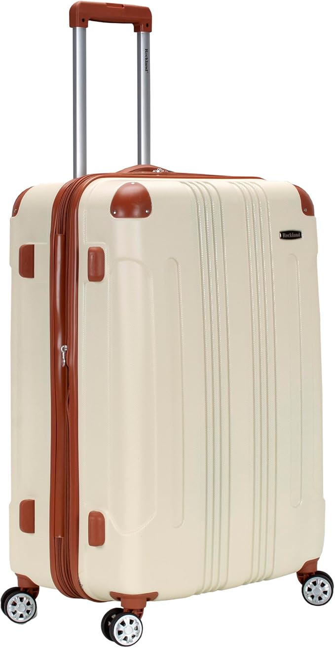 Rockland London Hardside Expandable Spinner Wheel Luggage, Checked Large 28", White