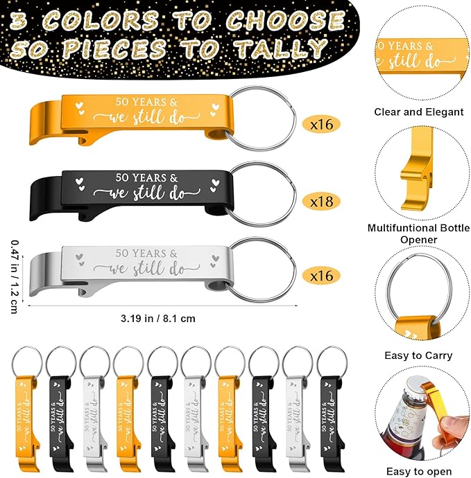 50 Sets 50th Birthday Party Favors for Guest We Still Do 50 Years Bottle Opener Keychain Thank You Cards and Bags 50th Wedding Anniversary Souvenirs Return Gift