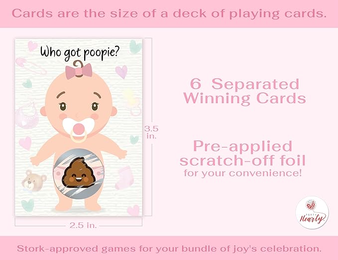Party Hearty Baby Shower Games for Girl, 66 Poopie Emoji Scratch Off Lottery Tickets, Baby Games Ideas, Scratch Off Game