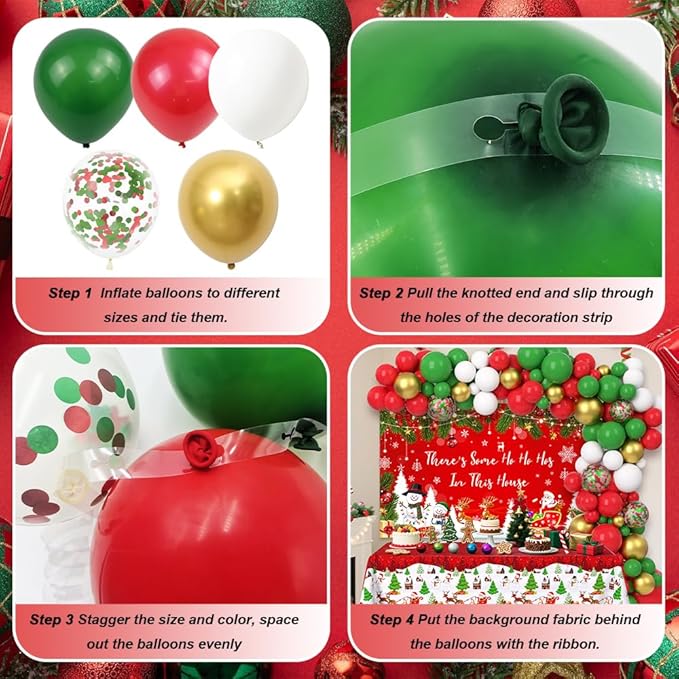 129Pcs There's Some Ho Ho Hos In This House Party Decorations Merry Christmas Balloon Arch Kit Includes Funny Xmas Banner, Xmas Themed Balloons and Tablecloths for Merry Friendsmas Party