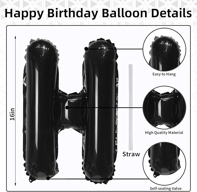 Happy Birthday Banner - 16 Inch Foil Red and Black Balloons, Self Inflating Letter Balloons for Boys Girls Party Decorations Supplies