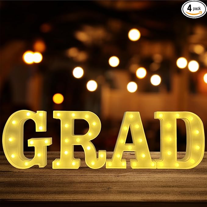 4 LED Marquee Light Up Letter “Grad” Graduation Party Decorative Lights,2026 School Senior College Graduation Party Supplies