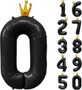 Black Number 0 Balloon with Crown, 40 inch Black Number Balloon 0th Birthday Party Decoration Black Crown Balloons 0-9 for Birthday Party Anniversary Decorations Supplies