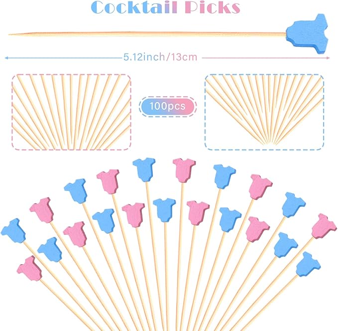 100Pcs Baby Gender Reveal Cocktail Picks Boy or Girl Theme Decor Toothpicks Fruit Sticks Skewers for Appetizer Food Sandwich Charcuterie Board Accessories, Baby Shower Decorations Party Supplies
