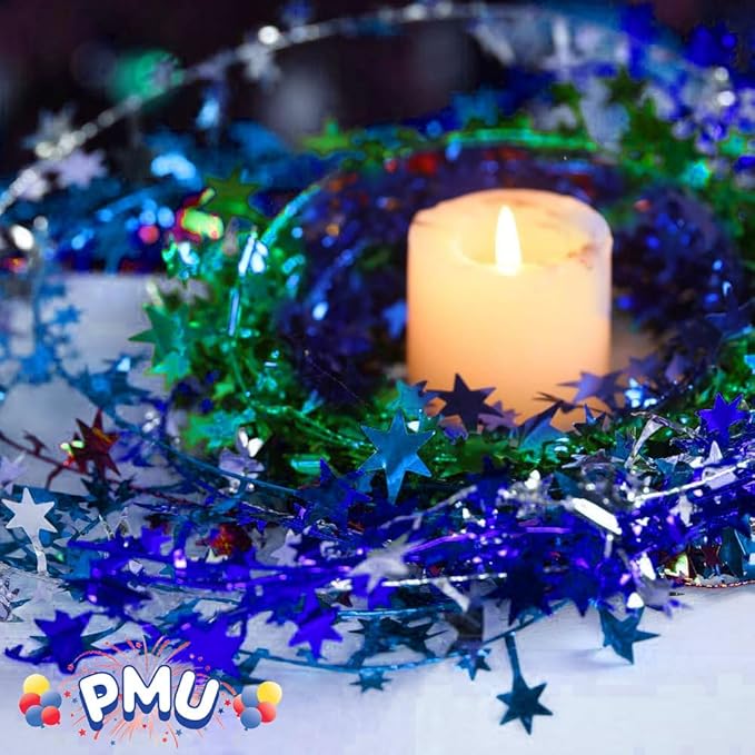PMU 75 Ft Star Wire Shiny Garland Royal Blue - Halloween, Christmas Party, Wedding, Birthday, Festive Home Decoration Ornament Royal Blue (3pc-25Ft Each)