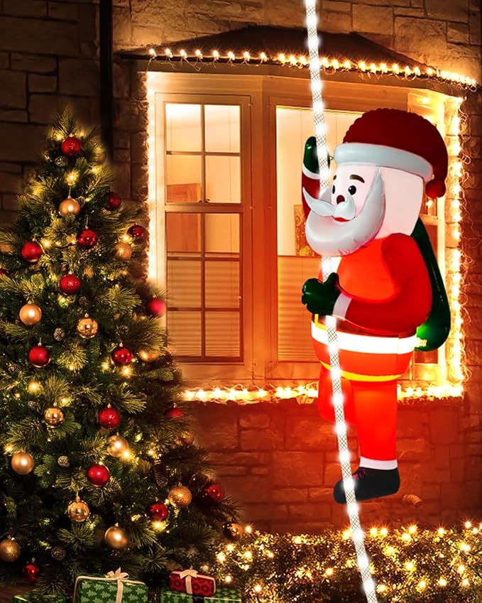 Christmas Inflatables Decorations Outdoor 9.8ft LED Xmas String Light with 2.7ft Luminous Santa Claus,LED Rope Hanging Lights Xmas Tree Decor for Window,Garden,Home,Indoor Decor Ornament Gifts