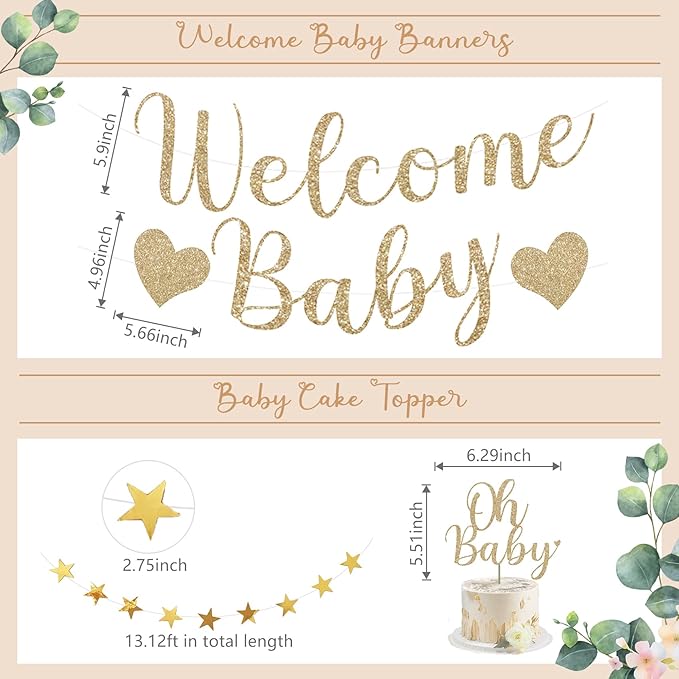 Amandir Baby Shower Decorations Neutral Beige Balloons Welcome Baby Banner, Cake Topper, Paper Lanterns, Pom Poms Flowers Tassels, Circle Dots Star Garland, Gender Reveal Boho Birthday Party Supplies