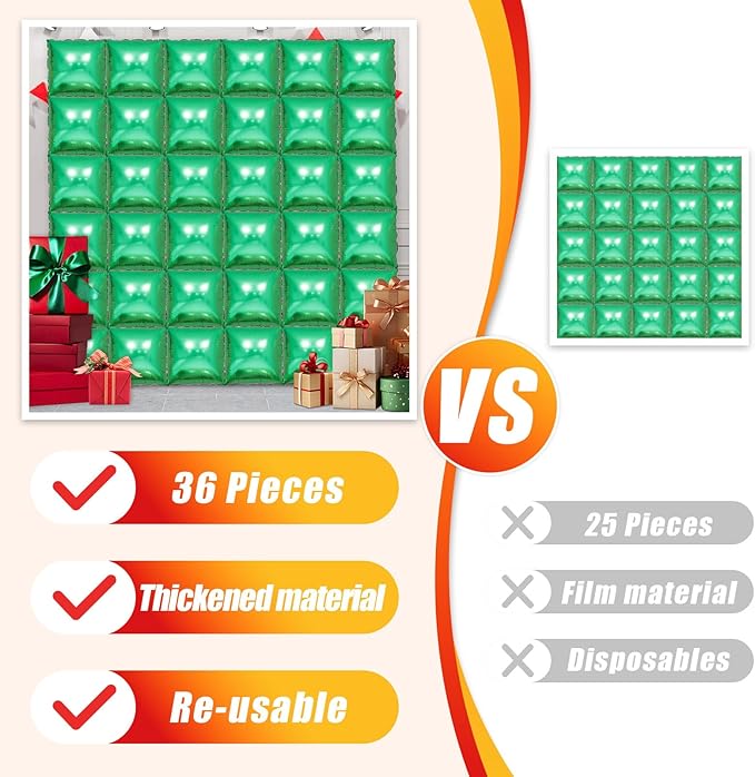 36 Piece XL Greener Square Foil Balloon Wall Screen Double Sided Square Balloon Screen Tunnel Arch Kit Mylar Square Balloons For Baby Shower Graduation Prom Birthday Party Decorations