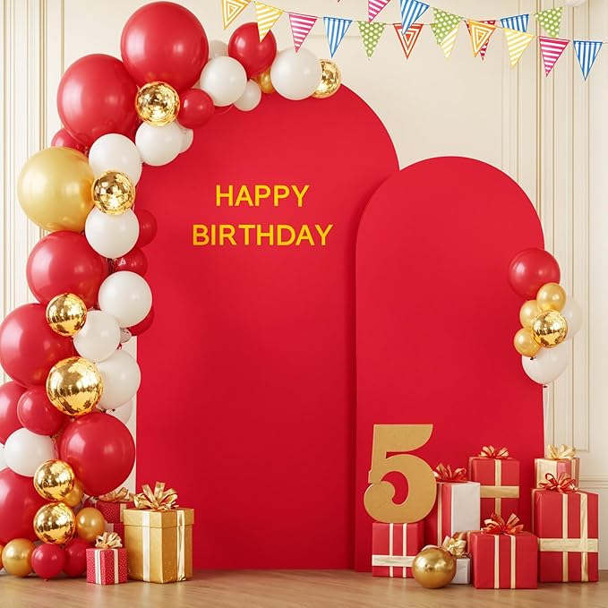 Red Arch Backdrop Covers - 7.2FT, 6FT Spandex Fitted Wedding Arch Stand Covers Round Top Chiara Stretchy Arch Backdrop Cover for Christmas Wedding Birthday Party Decoration