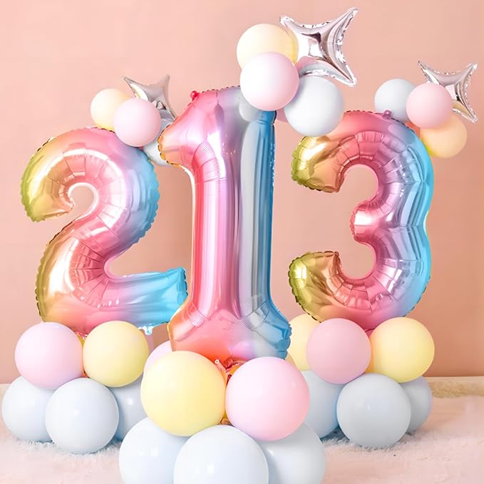 Rainbow Number Balloons Birthday Balloons - Giant Number 1 Balloon 40 inch, Numbers Balloon Birthday Decorations, Rainbow Party Supplies for Baby Shower