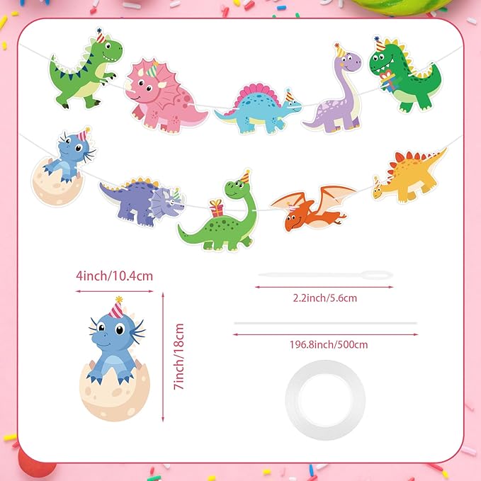 Hooqict Dinosaur Birthday Party Banner Dinosaur Birthday Party Decorations Happy Birthday Sign Banner Garland for Kids Boys Girls 1st 2nd 3rd Baby Shower Dino Themed Party Decorations Supplies