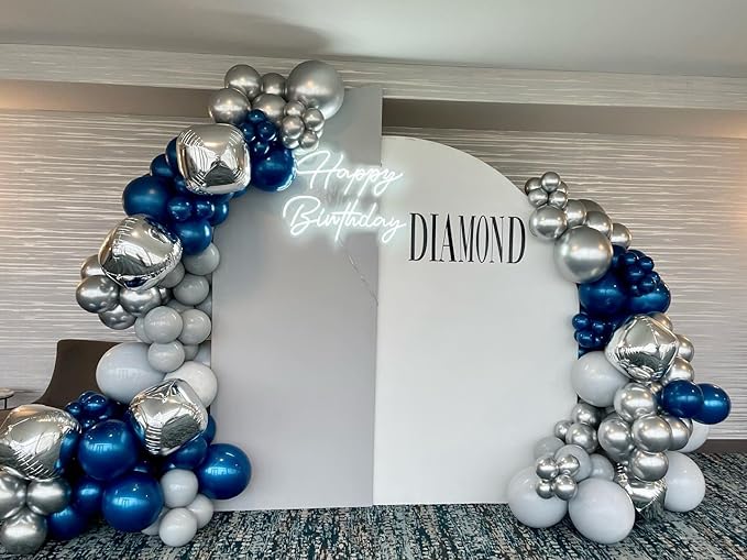 Blue and SIlver Round Balloons Foil, 12 Pcs Round Shaped Balloon Different Size 22" 18" 15" 10", Metallic Blue Silver Balloons for Xmas Prom Graduation Baby Shower Birthday Party Decorations