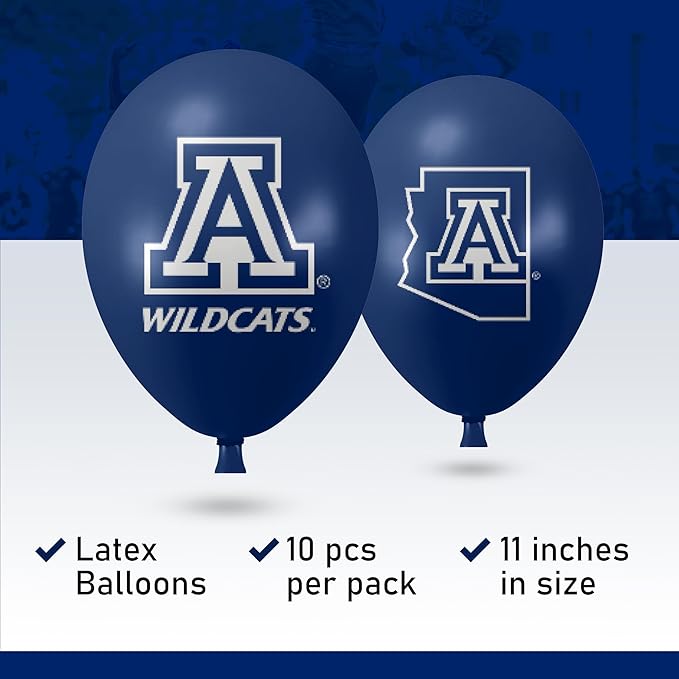 Arizona Wildcats Balloons 10 Pack 11" Official Licensed Logos, Helium Quality Latex Balloons, Perfect for College Football Team Celebration, Decorated Front and Back by Westrick