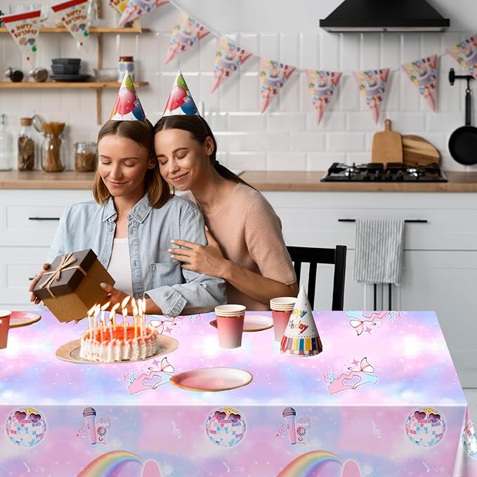Avezano 3 pcs Music Birthday Tablecloths Popular Music Birthday Tablecover Pastel Bday Party Decorations Singer Fans Plastic Rectangle Tablecloth 108x54 inch