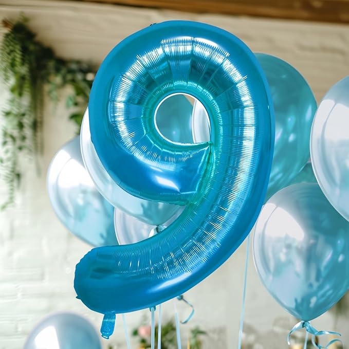 40 Inch Large Blue Number Celebration and Decoration Balloon for Birthday Parties, Graduations, Anniversaries, Weddings, Photo Shoots, Special Events - Helium Foil Mylar (Blue Number 9)