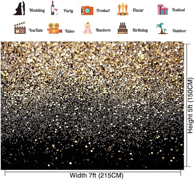 CHAIYA 7x5ft Gold Glitter Paint Backdrop for Photography Astract Golden Bokeh Starry Sky Wedding Adult Baby Children Family Party Decorations New Year Party Backdrop