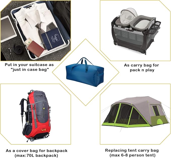 iFARADAY 2 Packs Foldable Duffel Bag 30" / 75L Lightweight with Water Rresistant for Travel