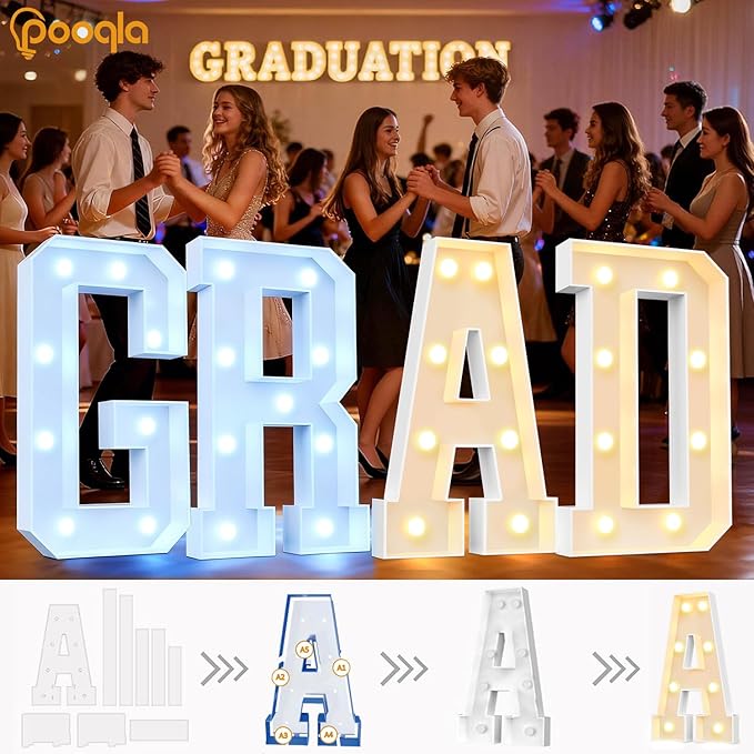 Pooqla 3FT Marquee Light Up Letters, Cool White and Warm White LED Big Mosaic Marquee Letters 3 Feet, Giant Letter Sign for Balloons Birthday Anniversary Wedding Party Decoration, Letter I