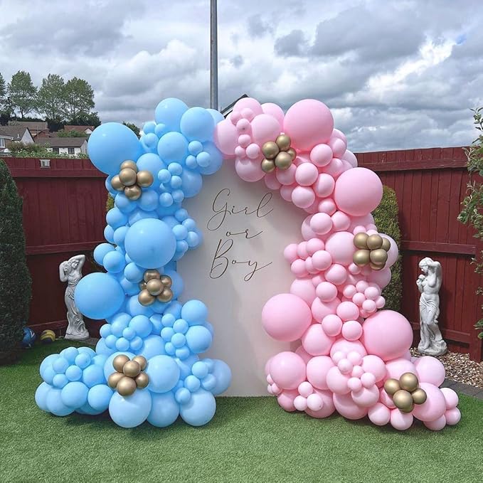Gender Reveal Balloon Garland kits,142Pcs Pink Blue Metallic Gold Latex Balloons for Birthday Party Celebration Wedding Gender Reveal He or She (Pink Blue Gold)