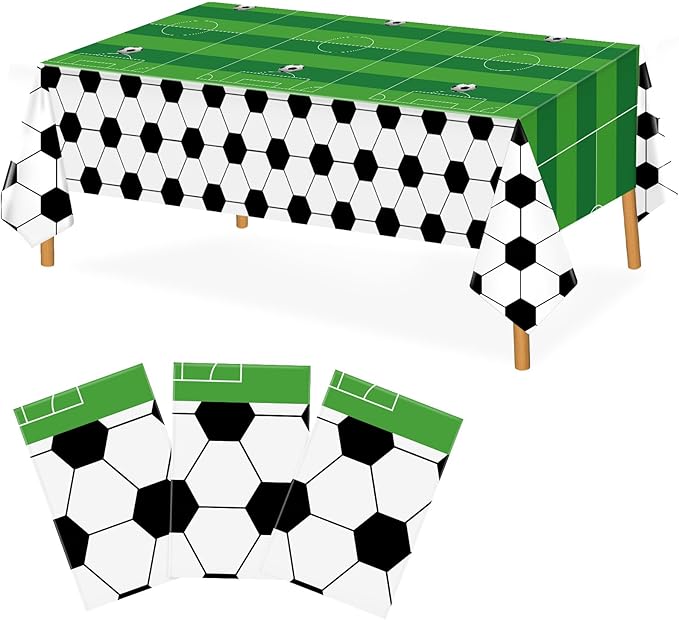 Hxezoc 3 Pack Disposable Soccer Plastic Tablecloths, 54 x 108 Inches Soccer Waterproof Table Cover for Sports Birthday Party Baby Shower Decorations Outdoor Indoor Party Supplies