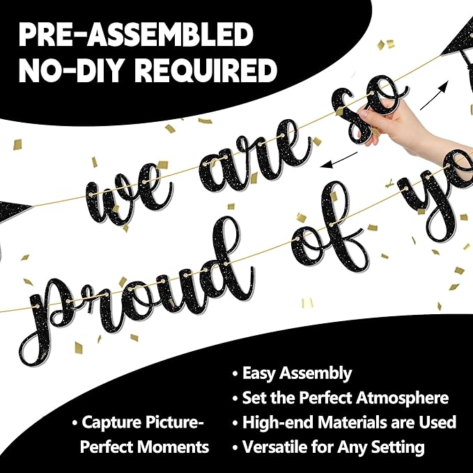 Graduation Party Decorations - 9 ft Pre-Strung We Are So Proud of You Banner, Graduation Party Decorations & Decor for Elementary, 5th Grade, 8th Grade, High School, College, Congrats Grad Sign