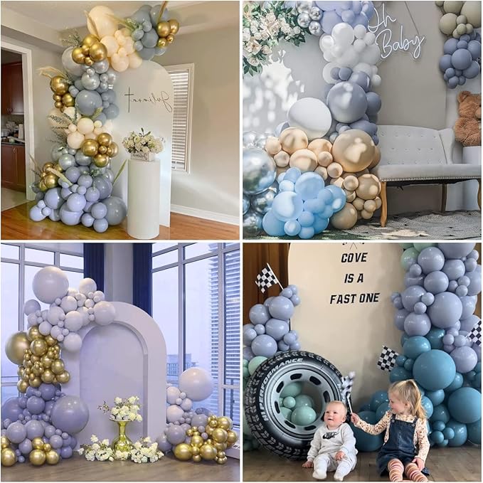 Retro Dusty Grayish Blue Balloons - Different Sizes 18, 12, 10, 5 inch Slate Blue, Periwinkle Latex Balloons for Birthdays, Wedding, Engagement and Gender Reveal