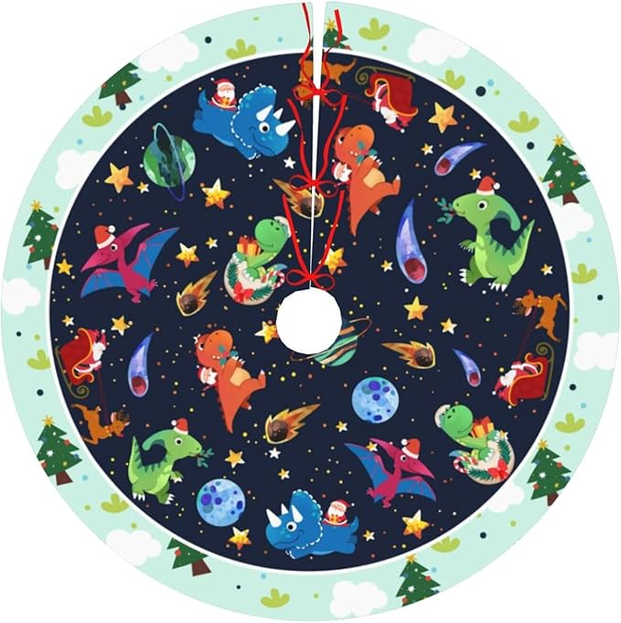 Cute Dinosaur Christmas Tree Skirt Xmas Tree Mat Halloween Christmas Tree Ornaments Decorations Holiday Party Indoor Outdoor 30"