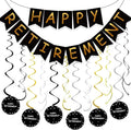 Retirement Party Decorations for Men Women Black Gold Happy Retirement Banner Hanging Swirls Kit for Retire Party Decor Supplies