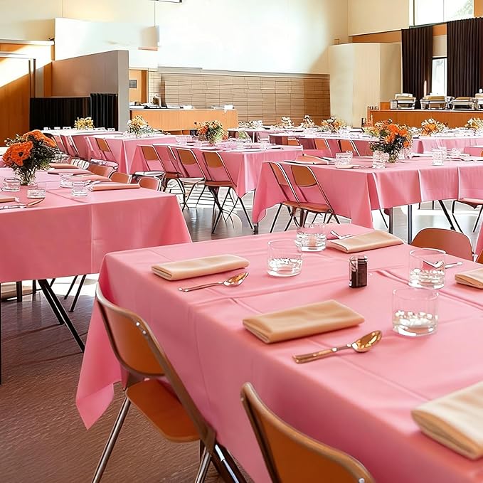 Pink Plastic Table Cloth - 3 Pack 54" × 108" Light Pink Rectangle Disposable Tablecloth, Pastel Plastic Cover for Easter Party, Valentines, Mothers Day Decorations