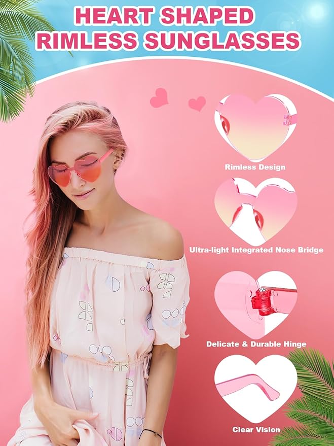 12 Pairs Heart Shaped Sunglasses for Women Colorful Glasses Fun Trendy Transparent Heart Sunglasses Party Favor