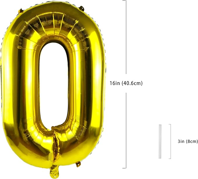 Gold Number “0”Balloons 16 Inch, Mylar Foil Custom Single Letter, Hanging, Reusable for girls boys adults Birthday,Surprise,Wedding, Celebration, Sports Party Event Decoration Supplies