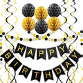 Gold and Black Birthday Decorations,Black and Gold Happy Birthday Banner,Gold Happy Birthday Decorations for Men,Women,Boys and Girls