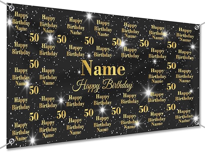 Custom Happy Birthday Banner Backdrop Personalized Banners and Signs with Photo Name for Women Men Kids Party Decorations Supplies Indoor Outdoor Birthday Gifts Style 29