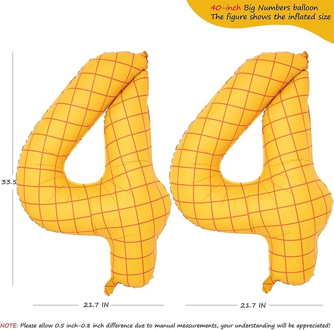 40-Inch Large Number Balloon Toy Inspired Story Matte Yellow Birthday Balloon Western Rodeo Party Supplies Boy Girl Story Anniversary Kids Birthday Party Cowboy Farm Themed Baby Welcome Decorations
