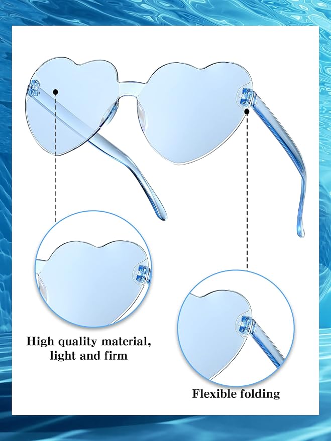 Geyoga 24 Pairs Valentines Heart Sunglasses Bulk Heart Shaped Sun Glasses Frameless Eyeglass for Women Men Valentines Party