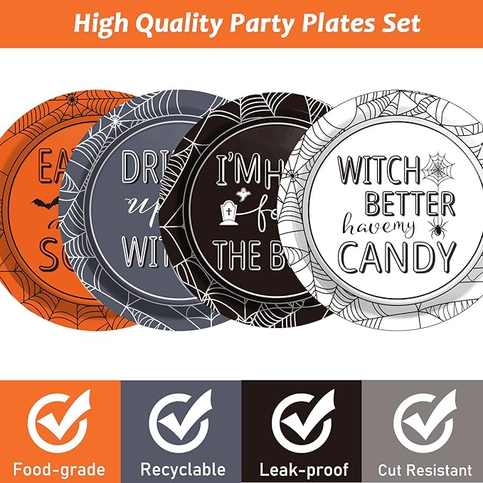 Halloween Party Paper Plates Supplies 7" Disposable Witch Party Dessert Plates Tableware Set Decorations for Birthday Funny Halloween Spooky Party Get-Together