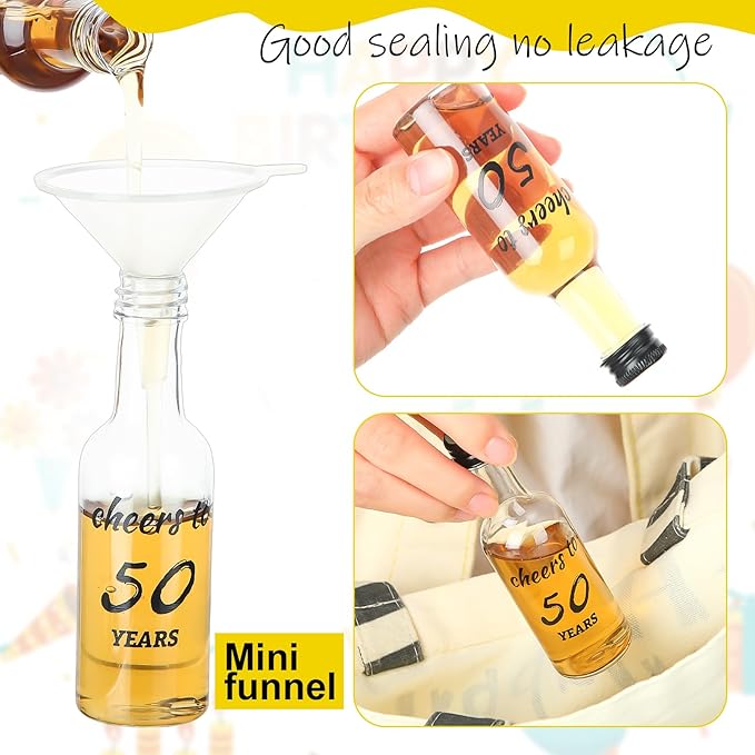 Bokon 50 Pcs Cheers to 50 Years Mini Liquor Bottles 1.7 oz Mini Wine Bottles for Guests Women Men 50th Birthday Anniversary Wedding Celebration Party Favors