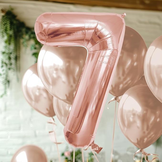 40 Inch Large Rose Gold Number Celebration and Decoration Balloon for Birthday Parties, Graduations, Anniversaries, Weddings, Photo Shoots, Special Events (Rose Gold Number 7)