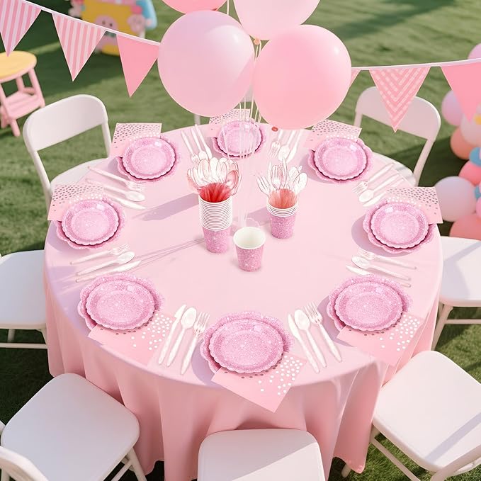 Hushee 175 Pcs Pink Holographic Print Party 25 Guests Disposable Dinnerware Set Include Paper Plates, Napkins, Paper Cups, Plastic Tableware for Birthday Party