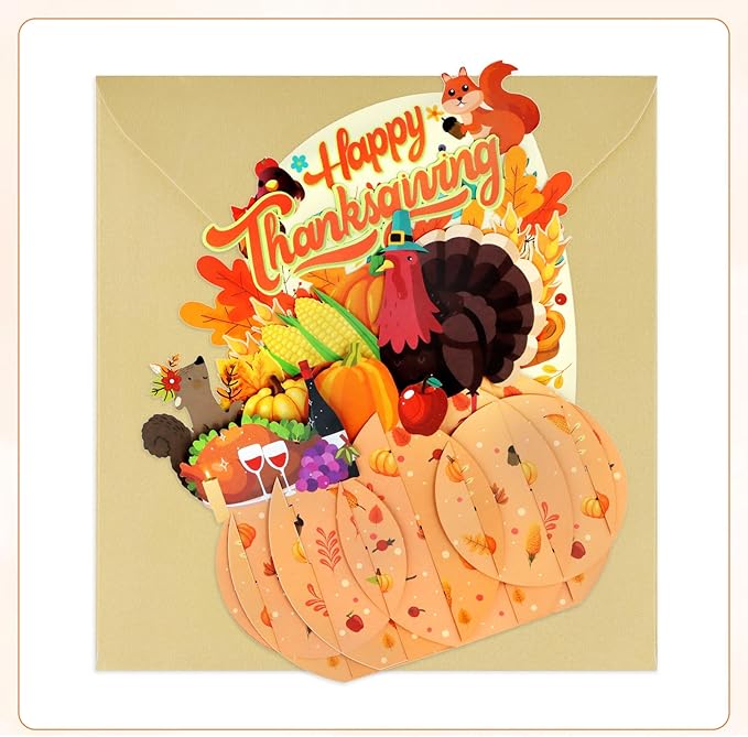 FaCraft Thanksgiving Cards - 3D Handmade Happy Thanksgiving Pop Up Greeting Cards with Envelope and Seals, Birthday Gifts for Kids Boy Girl