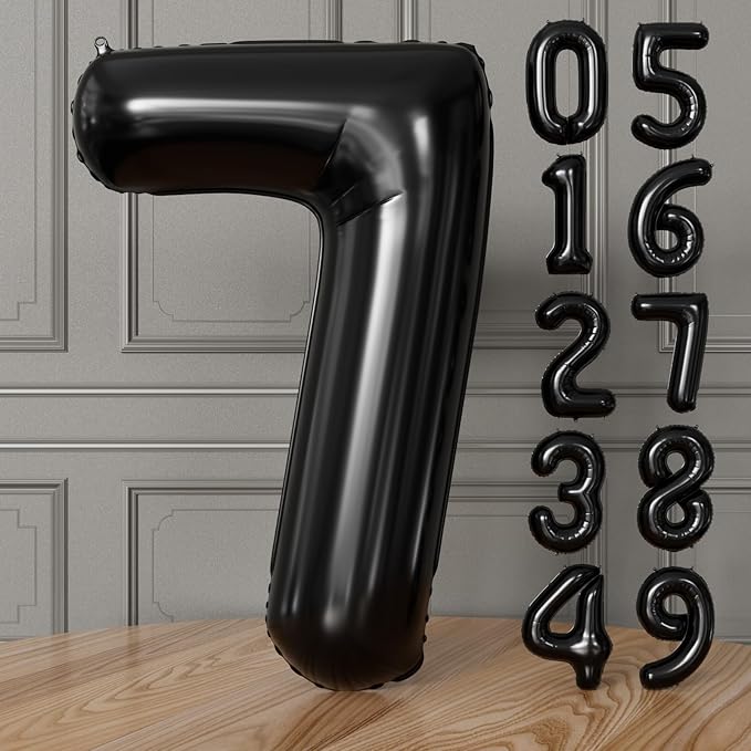 Black Number 7 Balloons – 40 Inch Giant Foil Number Balloon, Black Number Balloon for Men Women Boys Girls Birthday Graduation Anniversary Party Decorations