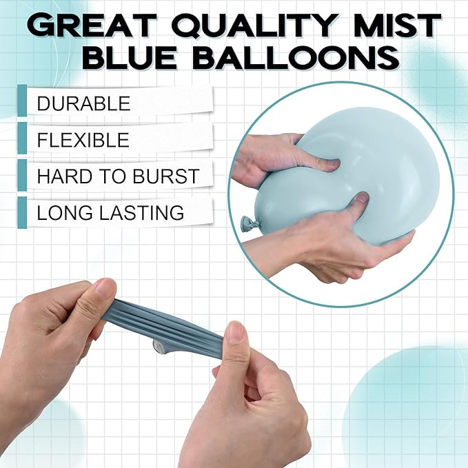 Blue Balloons 5inch Pale Aqua Balloons 60pcs Mini Round Small Retro Light Dusty Fog Mist Blue Latex Balloon for Arch Garland Boho Birthday Party Decoration Wedding Baby Shower Graduation
