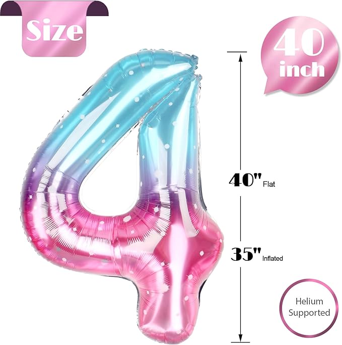 Starry Sky Number 4 Balloon 40 Inch, 4 Balloon Number, 4th Birthday Decorations, Starry Sky Party Supplies for Boys Girls