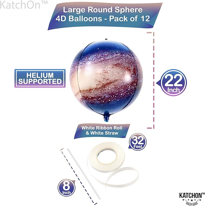 KatchOn, Galaxy Balloons for Galaxy Decorations - 22 Inch, Pack of 12 | Space Balloons for Birthday Decorations, Space Decoration | Planet Balloon, Back To School Décor