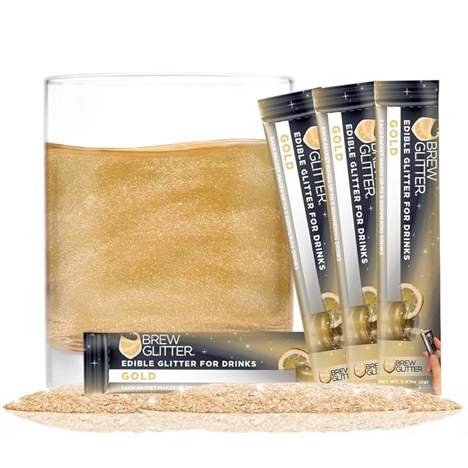 Brew Glitter Gold Edible Drink Glitter 4 x 2g Packets for Cocktails, Beer, Wine & Beverages
