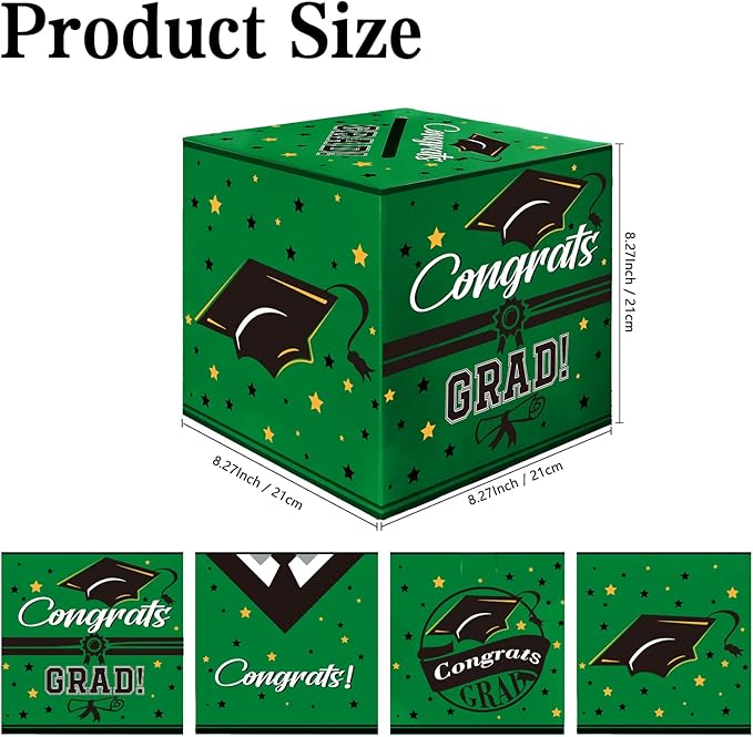 Graduation Card Box, Graduation Party Decorations 2025, Green Graduation Box, Graduation Card Holder, Foldable Cardboard Congrats Grad Card Gift Box for Graduation Party Supplies Party Favors