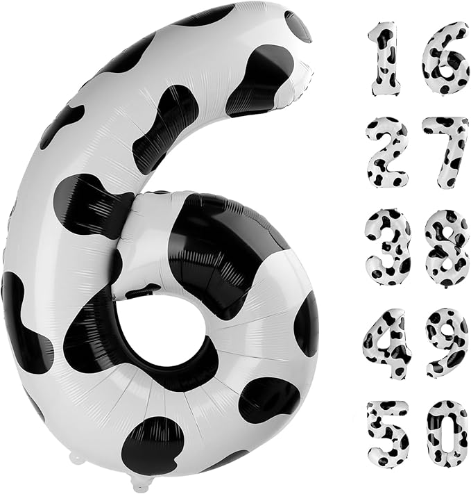 40 Inch Cow Print Balloon Number 6 Balloon,6 Foil Mylar Helium Large Digital Balloon Cow Print Birthday Numbers Jumbo Balloons 16th or 61st Anniversary Party Decorations Supplies