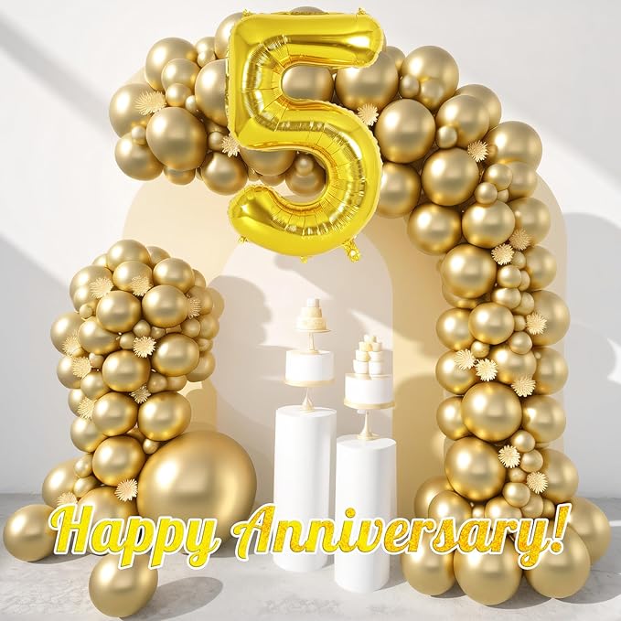Gold Number 5 Balloon 40 Inch, Big Large Foil Helium Number Balloons, Jumbo Giant Mylar Number 5 Balloons for 5 Year Old Birthday Gold Party Decorations