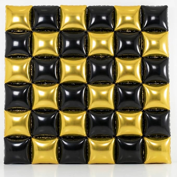 36PCS Square Foil Balloon Wall Backdrop,19 inch Double-Sided Metallic Balloons for Party,Wedding,Anniversary,Birthday,Graduation,Halloween,Shiny Balloon Decor (Gold-Black)